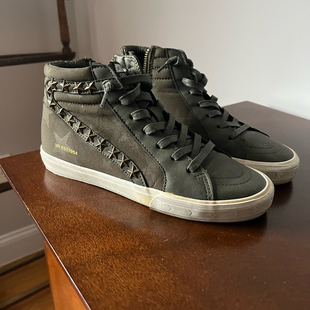 Vintage Havana High-Top Sneakers with Studded Detail